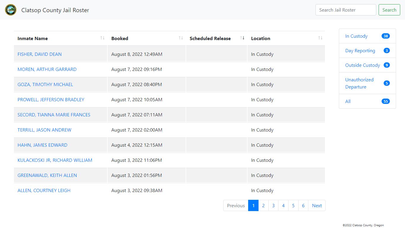 Clatsop County Jail Roster